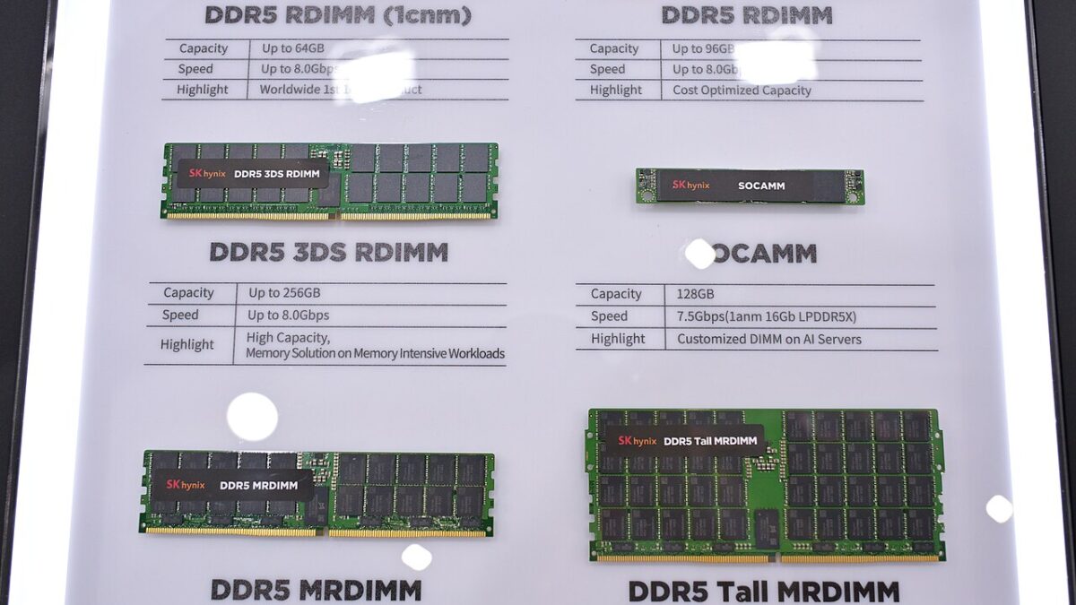 DDR5 memory modules displayed at a technology exhibition