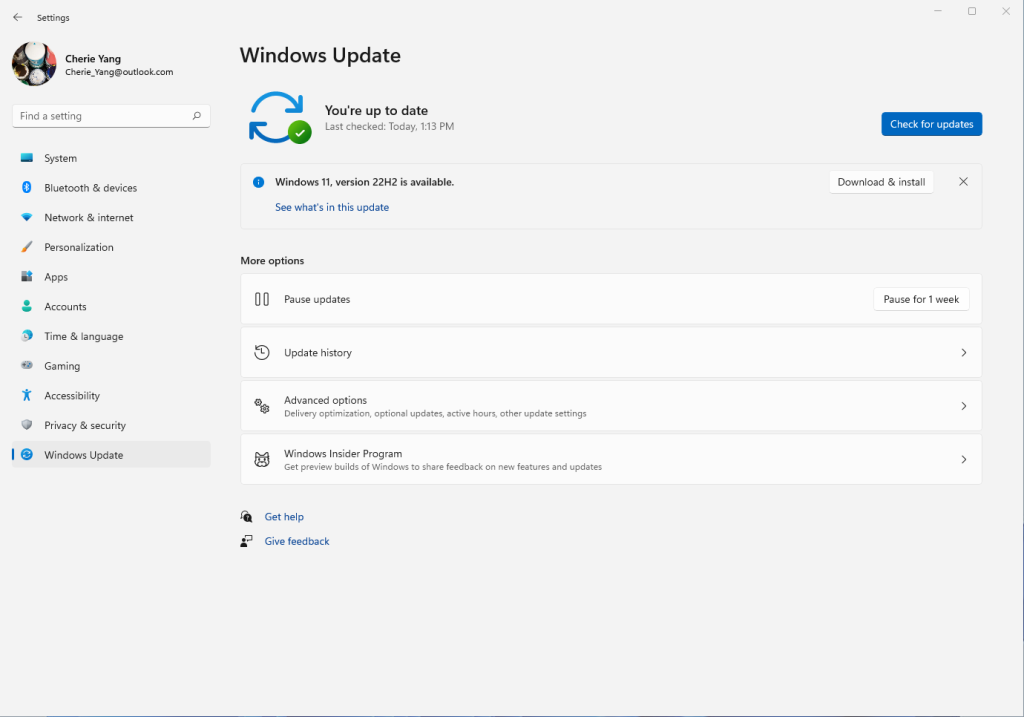 Windows 11 Windows Update settings screen from the official Microsoft Windows blog