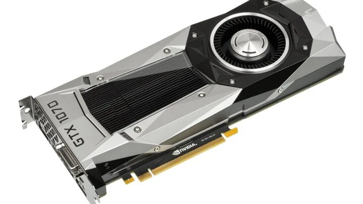 NVIDIA GeForce GTX 1070 Founders Edition graphics card photographed on a white background