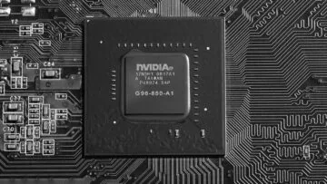 Close-up photograph of an NVIDIA graphics processor mounted on a circuit board