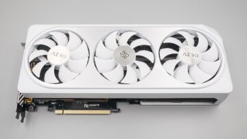 White triple-fan GeForce RTX 4070 graphics card showing its PCI Express connector