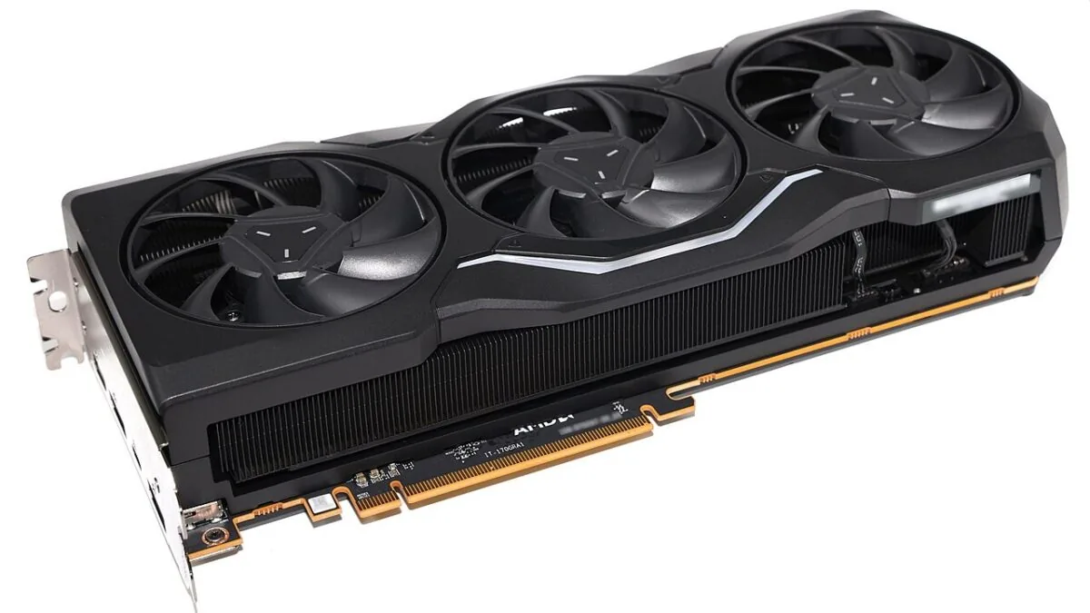 Modern Radeon RX 7900 XTX graphics card, illustrating dedicated VRAM and GPU memory capacity
