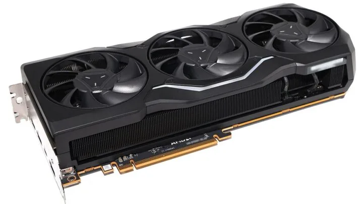 Modern Radeon RX 7900 XTX graphics card, illustrating dedicated VRAM and GPU memory capacity