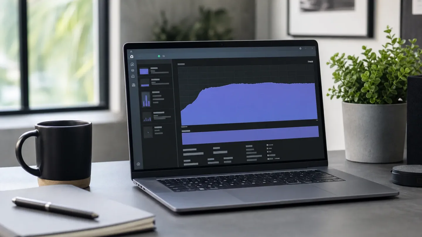 Laptop displaying a memory usage graph on a tidy desk