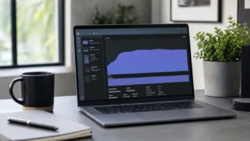 Laptop displaying a memory usage graph on a tidy desk